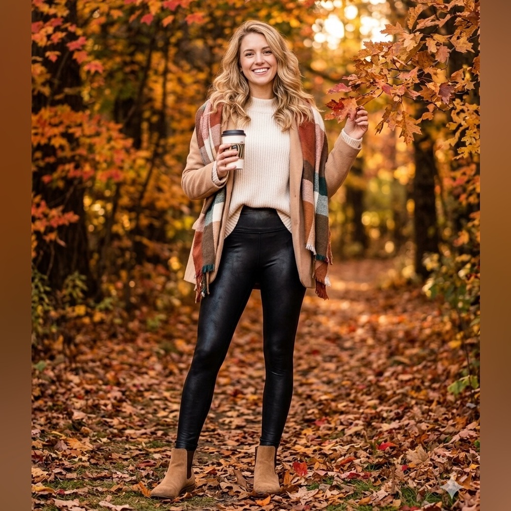 SPANX Black High-Waist Faux Leather Leggings Slimming Large Size